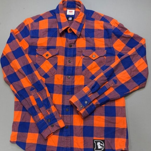 Levi's NFL Denver Broncos Flannel Shirt Mens Small Orange Snap Close Long Sleeve - Picture 1 of 5